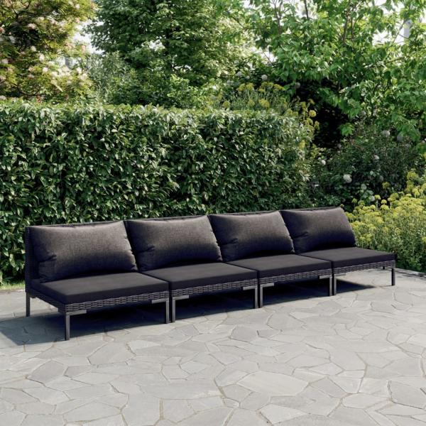 ARDEBO.de - 4-tlg. Garten-Lounge-Set mit Kissen Poly Rattan Dunkelgrau