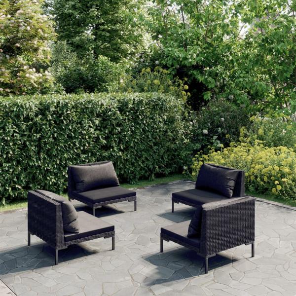 ARDEBO.de - 4-tlg. Garten-Lounge-Set mit Kissen Poly Rattan Dunkelgrau