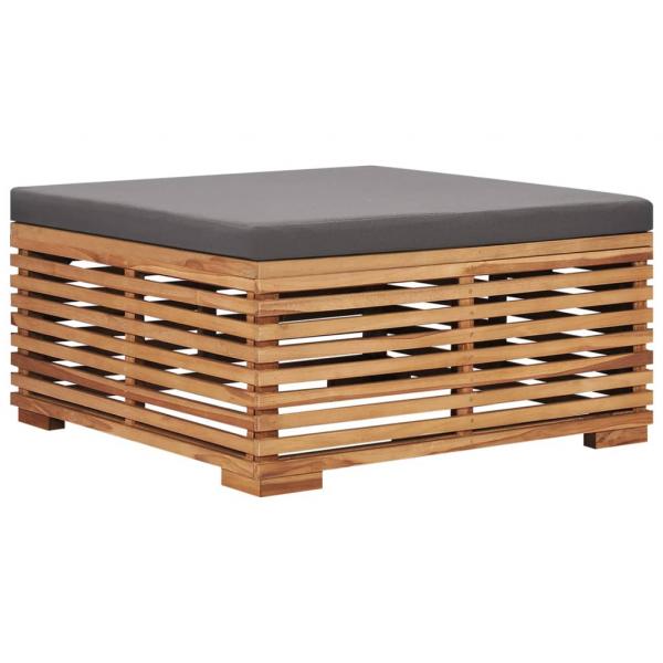 Gartentisch und Fußhocker Set mit Dunkelgrauem Kissen Teakholz