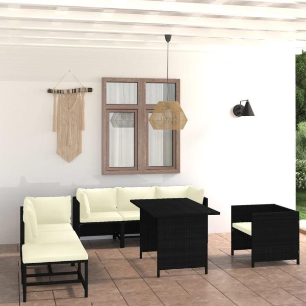 ARDEBO.de - 8-tlg. Garten-Lounge-Set mit Kissen Poly Rattan Schwarz