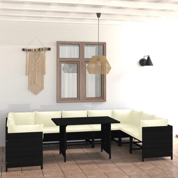 ARDEBO.de - 10-tlg. Garten-Lounge-Set mit Kissen Poly Rattan Schwarz