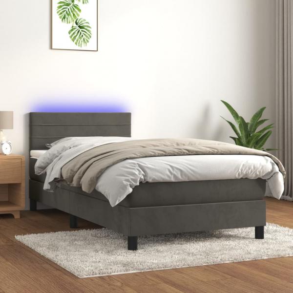 ARDEBO.de - Boxspringbett mit Matratze & LED Dunkelgrau 90x200 cm Samt