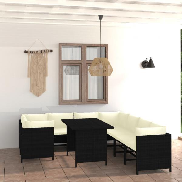 ARDEBO.de - 9-tlg. Garten-Lounge-Set mit Kissen Poly Rattan Schwarz