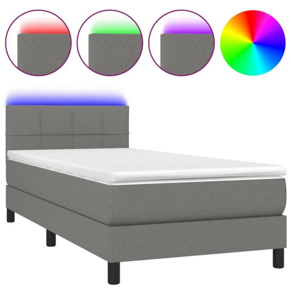 Boxspringbett mit Matratze & LED Dunkelgrau 90x190 cm Stoff