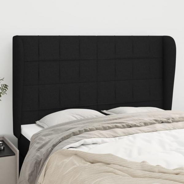 ARDEBO.de - Kopfteil mit Ohren Schwarz 147x23x118/128 cm Stoff