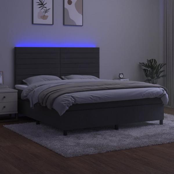 Boxspringbett mit Matratze & LED Dunkelgrau 180x200 cm Samt