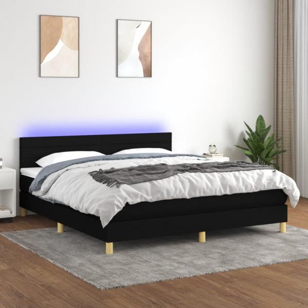 ARDEBO.de - Boxspringbett mit Matratze & LED Schwarz 180x200 cm Stoff