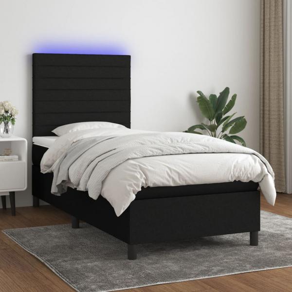 ARDEBO.de - Boxspringbett mit Matratze & LED Schwarz 100x200 cm Stoff