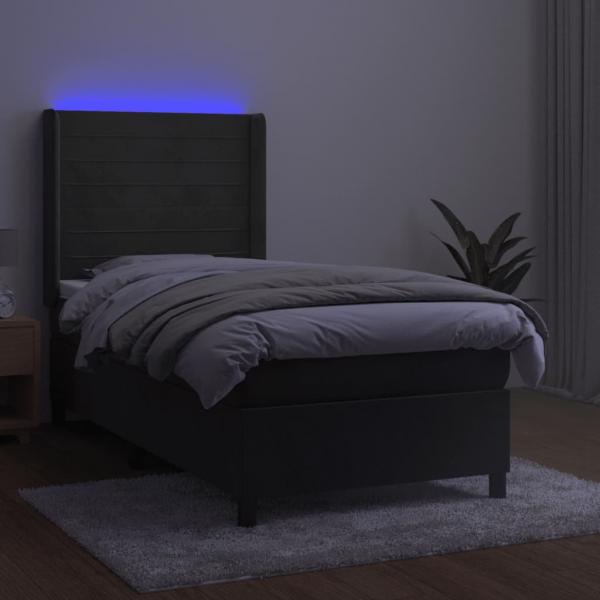 Boxspringbett mit Matratze & LED Dunkelgrau 90x200 cm Samt