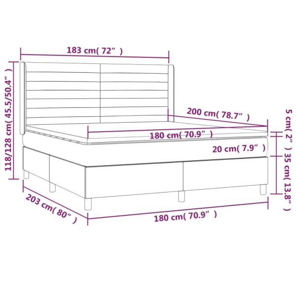 Boxspringbett mit Matratze & LED Hellgrau 180x200 cm Samt