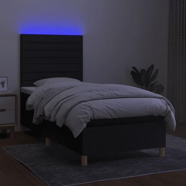 Boxspringbett mit Matratze & LED Schwarz 90x200 cm Stoff