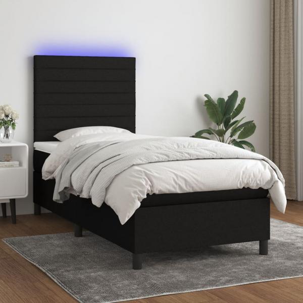 ARDEBO.de - Boxspringbett mit Matratze & LED Schwarz 90x200 cm Stoff