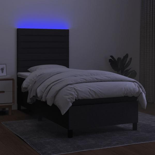 Boxspringbett mit Matratze & LED Schwarz 90x200 cm Stoff