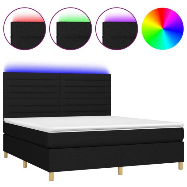 Boxspringbett mit Matratze & LED Schwarz 180x200 cm Stoff