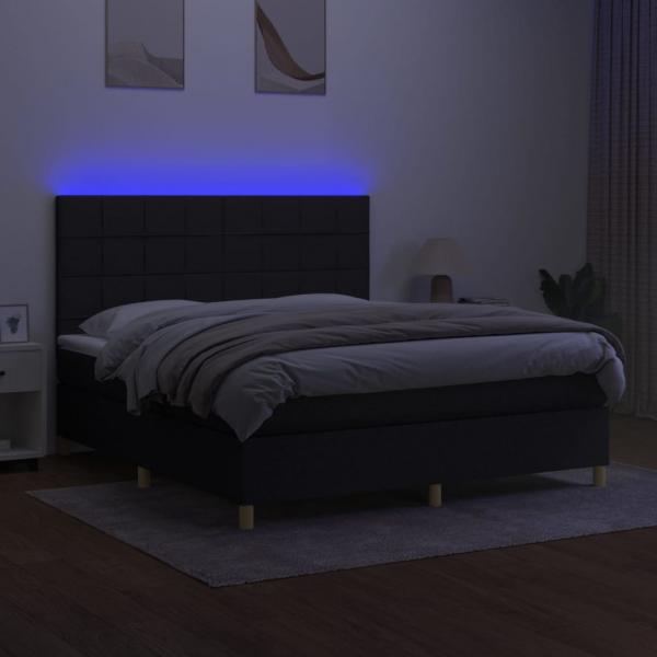 Boxspringbett mit Matratze & LED Schwarz 180x200 cm Stoff