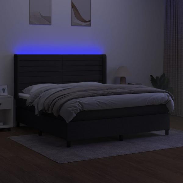 Boxspringbett mit Matratze & LED Schwarz 180x200 cm Stoff