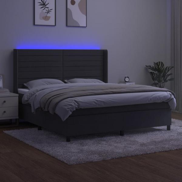 Boxspringbett mit Matratze & LED Dunkelgrau 180x200 cm Samt