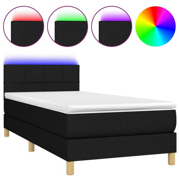 Boxspringbett mit Matratze & LED Schwarz 90x190 cm Stoff