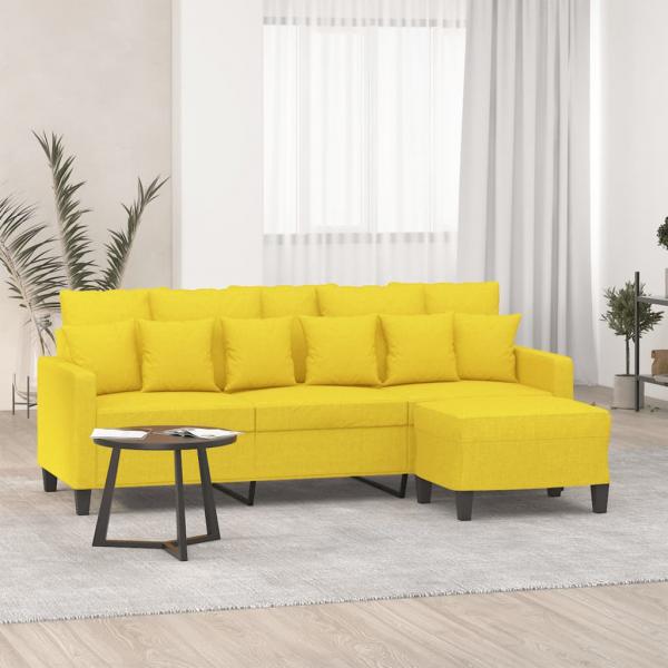 ARDEBO.de - 3-Sitzer-Sofa mit Hocker Hellgelb 180 cm Stoff