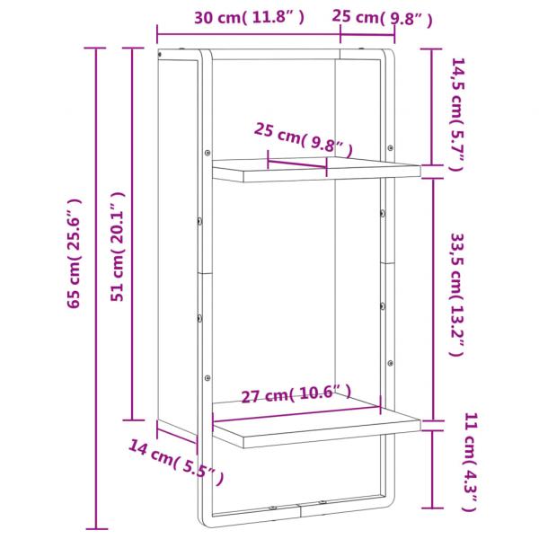 Wandregal mit Stange Schwarz 30x25x65 cm