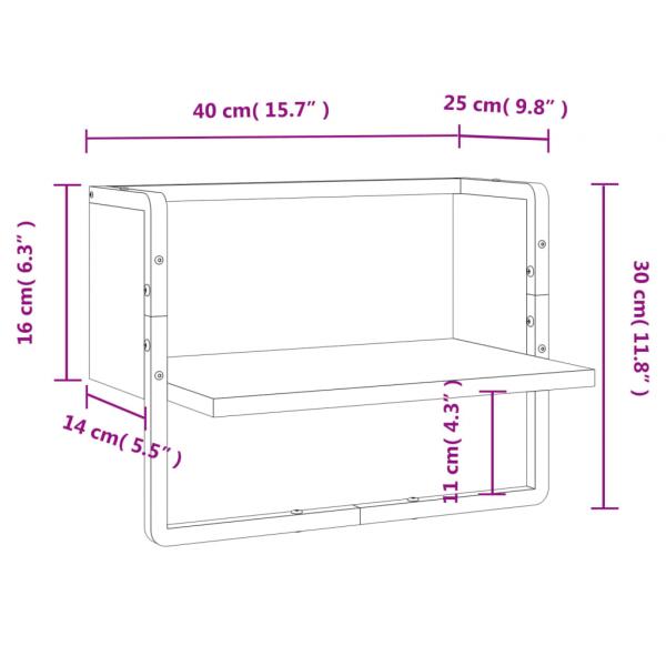 Wandregal mit Stange Grau Sonoma 40x25x30 cm