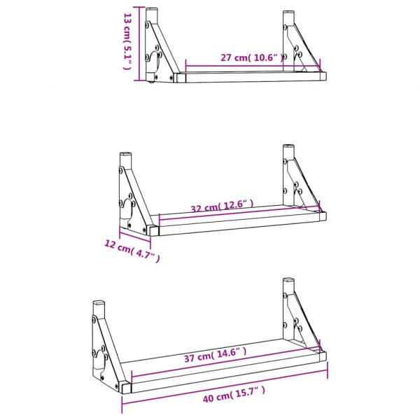 3-tlg. Wandregal-Set Braun Eichen-Optik Holzwerkstoff