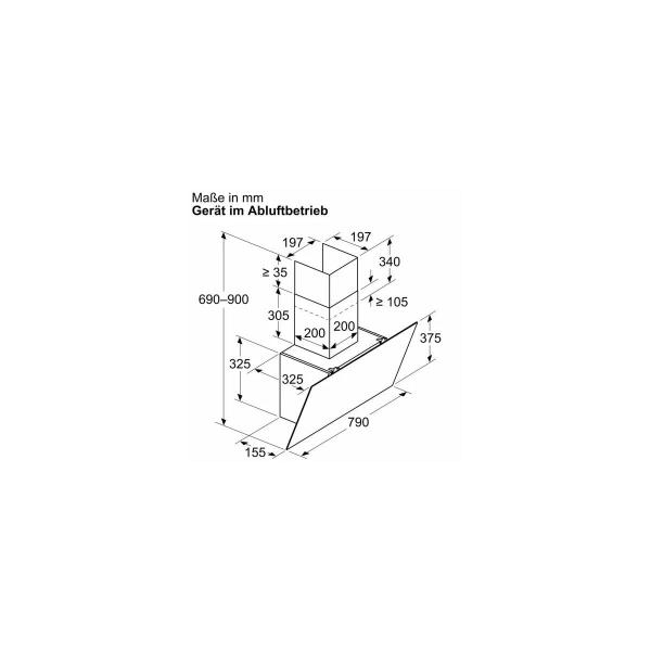 Siemens LC85KDK60 EEK: A Wandesse, 79cm breit, 550 m³/h, Ab-/Umluft, TouchControl, schwarz