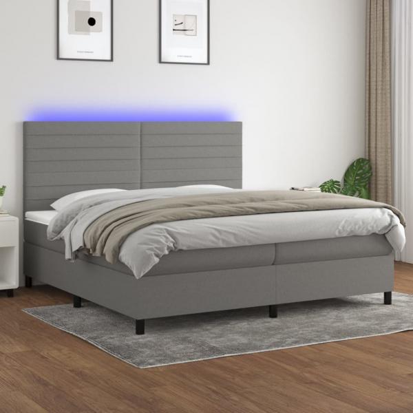 ARDEBO.de - Boxspringbett mit Matratze & LED Dunkelgrau 200x200 cm Stoff