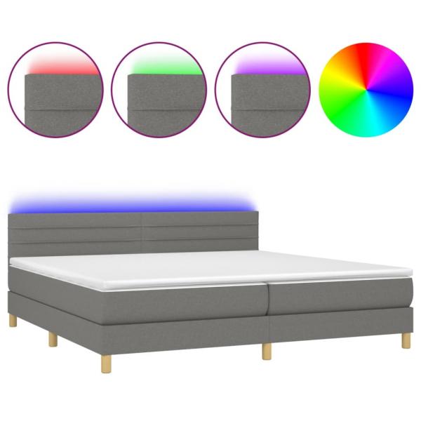 Boxspringbett mit Matratze & LED Dunkelgrau 200x200 cm Stoff