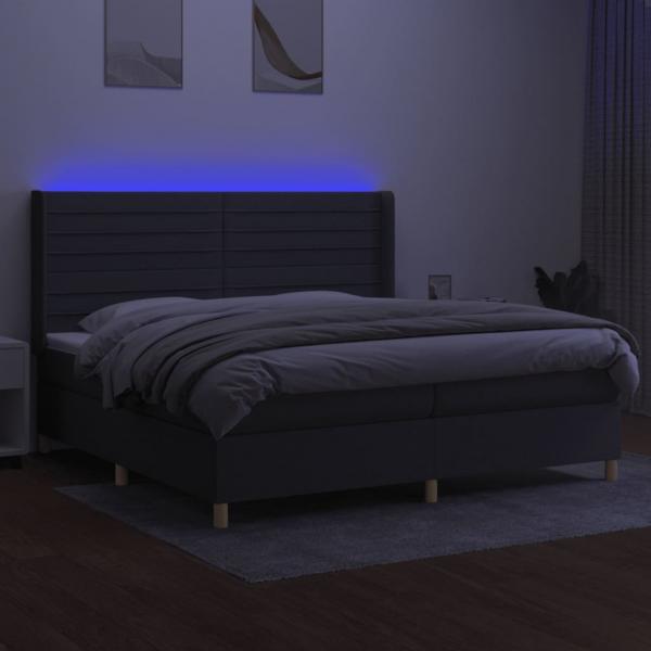 Boxspringbett mit Matratze & LED Dunkelgrau 200x200 cm Stoff