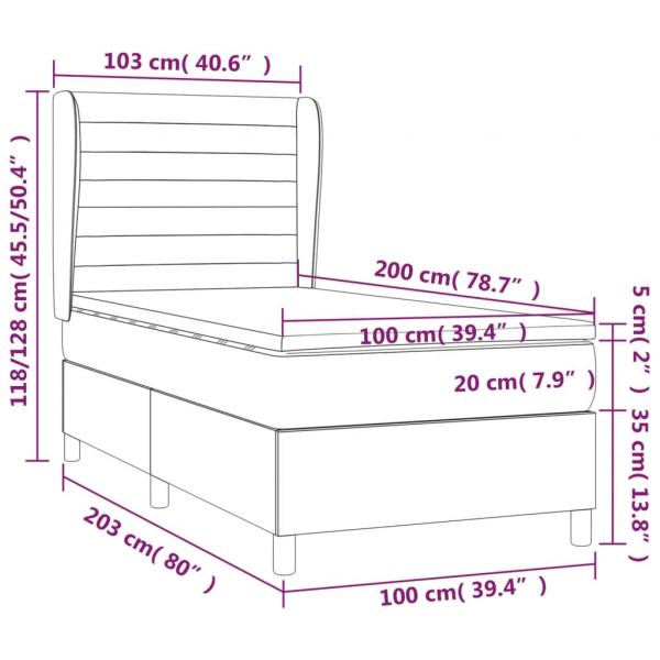 Boxspringbett mit Matratze Hellgrau 100x200 cm Samt