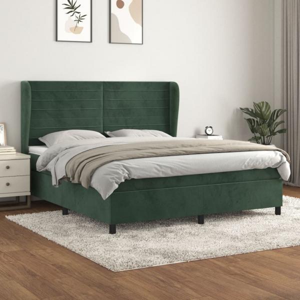 ARDEBO.de - Boxspringbett mit Matratze Dunkelgrün 180x200 cm Samt