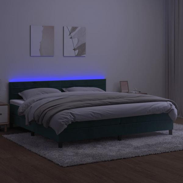 Boxspringbett mit Matratze & LED Dunkelgrün 200x200 cm Samt