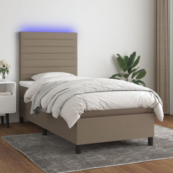 ARDEBO.de - Boxspringbett mit Matratze & LED Taupe 90x200 cm Stoff