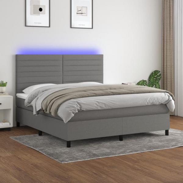 ARDEBO.de - Boxspringbett mit Matratze & LED Dunkelgrau 180x200 cm Stoff