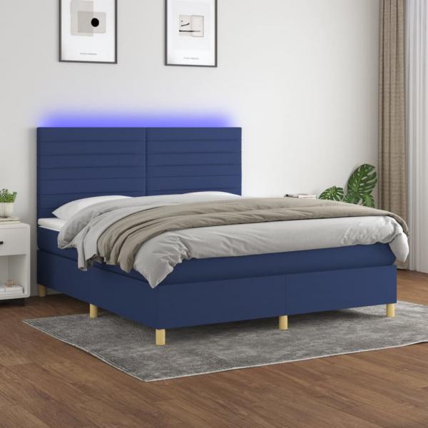 ARDEBO.de - Boxspringbett mit Matratze & LED Blau 180x200 cm Stoff