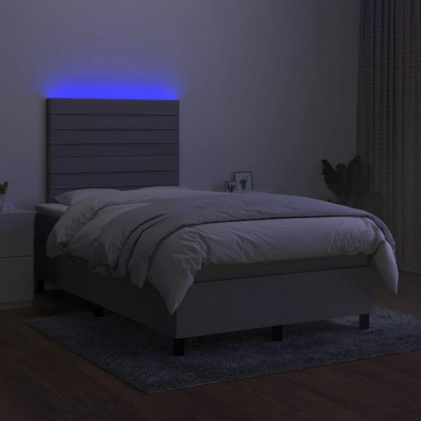 Boxspringbett mit Matratze & LED Hellgrau 120x200 cm Stoff