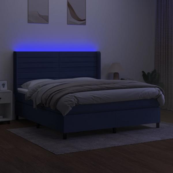 Boxspringbett mit Matratze & LED Blau 180x200 cm Stoff