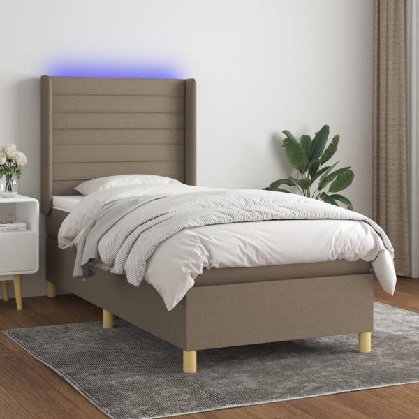 ARDEBO.de - Boxspringbett mit Matratze & LED Taupe 90x200 cm Stoff