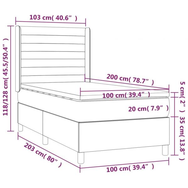 Boxspringbett mit Matratze & LED Dunkelgrau 100x200 cm Stoff