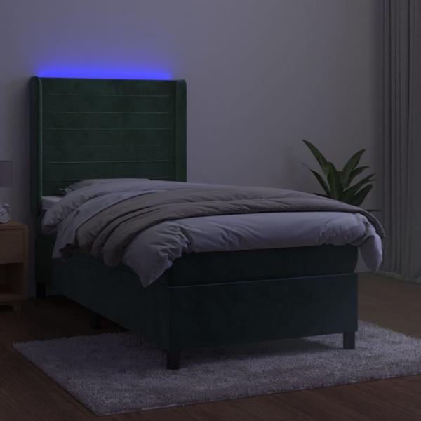 Boxspringbett mit Matratze & LED Dunkelgrün 90x190 cm Samt