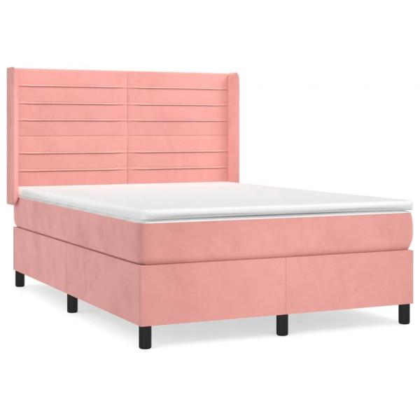 Boxspringbett mit Matratze Rosa 140x190 cm Samt