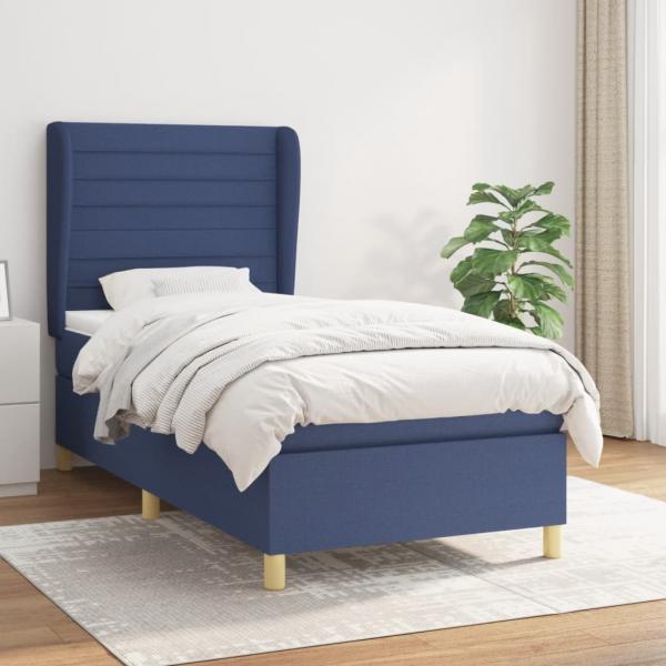 ARDEBO.de - Boxspringbett mit Matratze Blau 90x190 cm Stoff