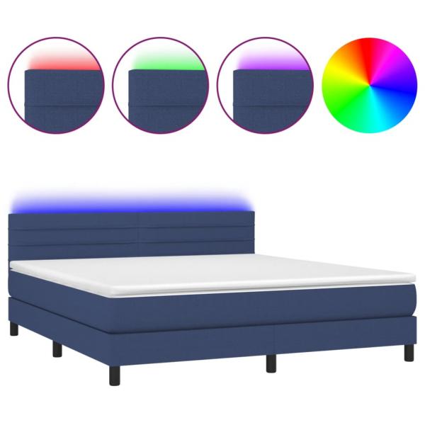 Boxspringbett mit Matratze & LED Blau 180x200 cm Stoff