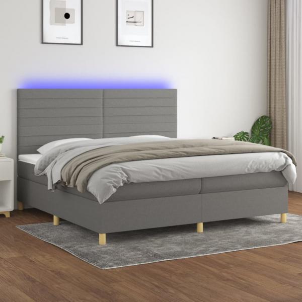 ARDEBO.de - Boxspringbett mit Matratze & LED Dunkelgrau 200x200 cm Stoff