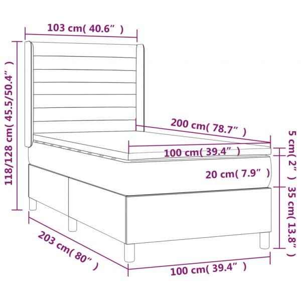 Boxspringbett mit Matratze Hellgrau 100x200 cm Stoff