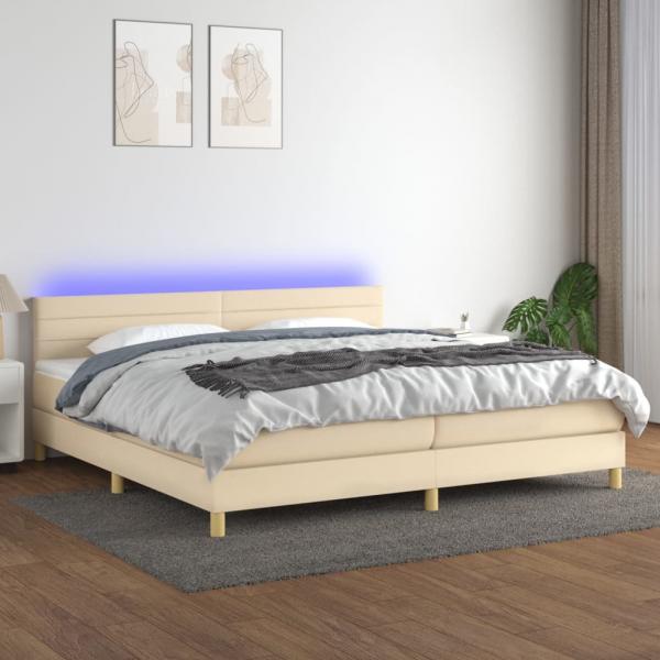 ARDEBO.de - Boxspringbett mit Matratze & LED Creme 200x200 cm Stoff