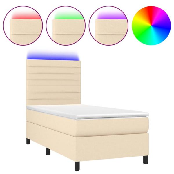 Boxspringbett mit Matratze & LED Creme 100x200 cm Stoff