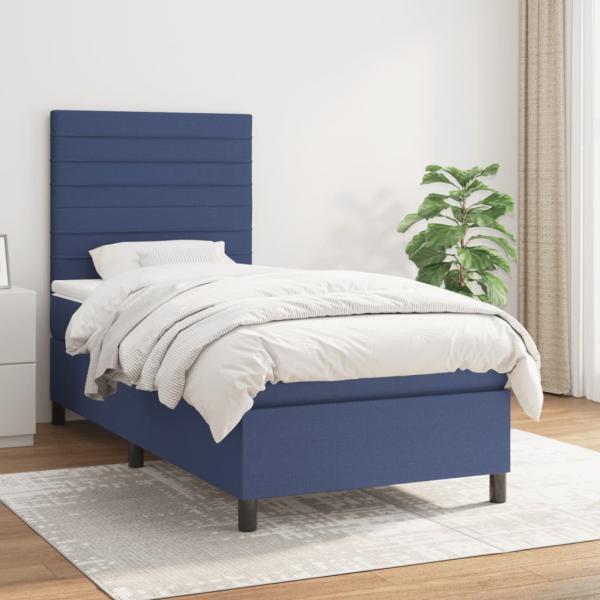 ARDEBO.de - Boxspringbett mit Matratze Blau 90x190 cm Stoff