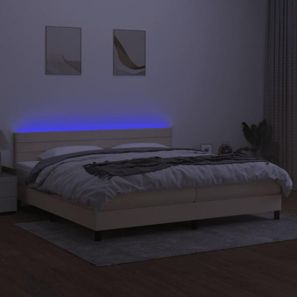 Boxspringbett mit Matratze & LED Creme 200x200 cm Stoff